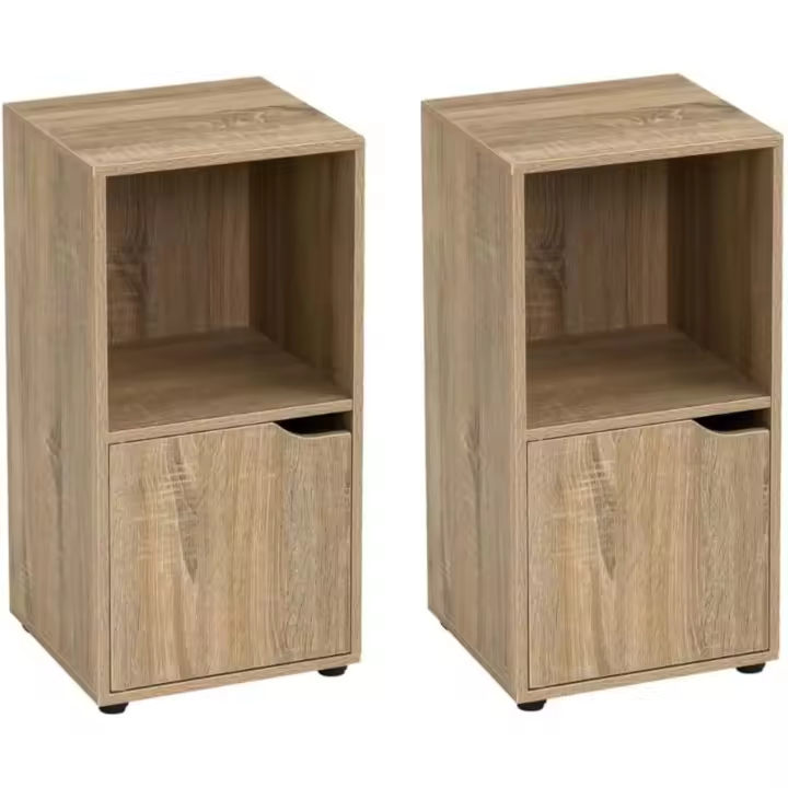 Estantería de Madera Natural Librería con Puerta y Compartimentos Abiertos - 1