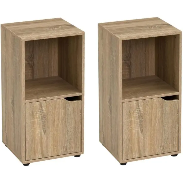 Estantería de Madera Natural Librería con Puerta y Compartimentos Abiertos - 1