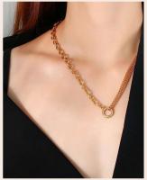 Collar de Cadena Doble Cubana Joyería de Moda de Acero Inoxidable Colgante de Círculo Abierto Distintivo para Mujeres Joyería de Cuerda Oval - details 1