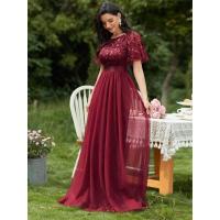 Vestido de noche de malla con cuello redondo y cintura elástica para una gran fiesta de vuelo, lrge prty - details 2