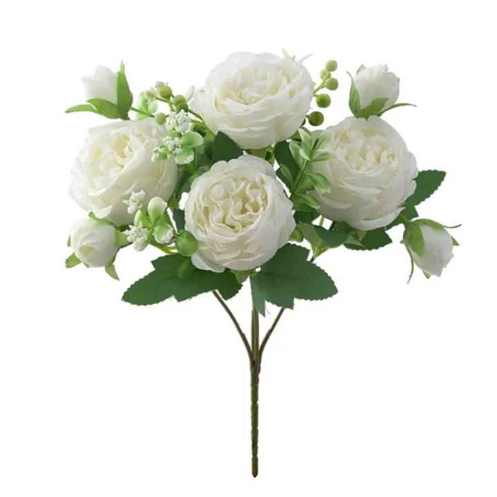 Ramo de peonías de seda de 30cm, 5 cabezas grandes, 4 brotes pequeños, flores artificiales DIY, decoración del hogar, flor de simulación Floral - 1