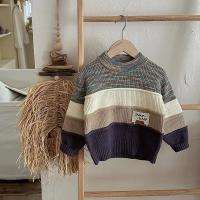 Pulóver de Algodón para Niño Pequeño Rayas Arcoíris, Cuello Redondo, Abrigo de Punto Desgarrado - details 2