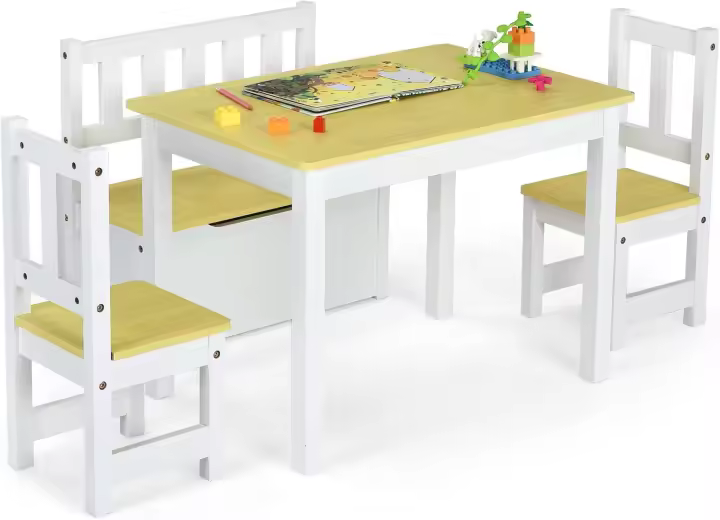 Juego de Mesa y Sillas para Niños Conjunto de Muebles con Banco de Almacenamiento - 1
