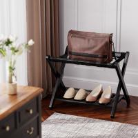portaequipajes, plegable para maleta bambú con estante almacenamiento para habitación, dormitorio, hotel, servicio pesado (negro) - details 7