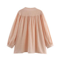 OUWU- Blusa para mujer, camisas y blusas primavera 2025, blusas holgadas de manga larga, blusas con cordones, cuello redondo, blusas elegantes de moda para mujer - details 2