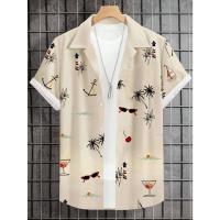 Camisa casual de manga corta con botones de albahaca rosa para hombre, playa con camisa estilo hawaiano - details 9
