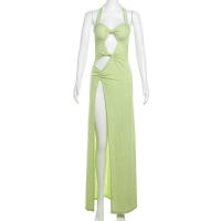 BUNO-Vestido largo liso con cuello Halter para Mujer, prenda elegante sin mangas con abertura lateral, ropa de calle para vacaciones - details 8