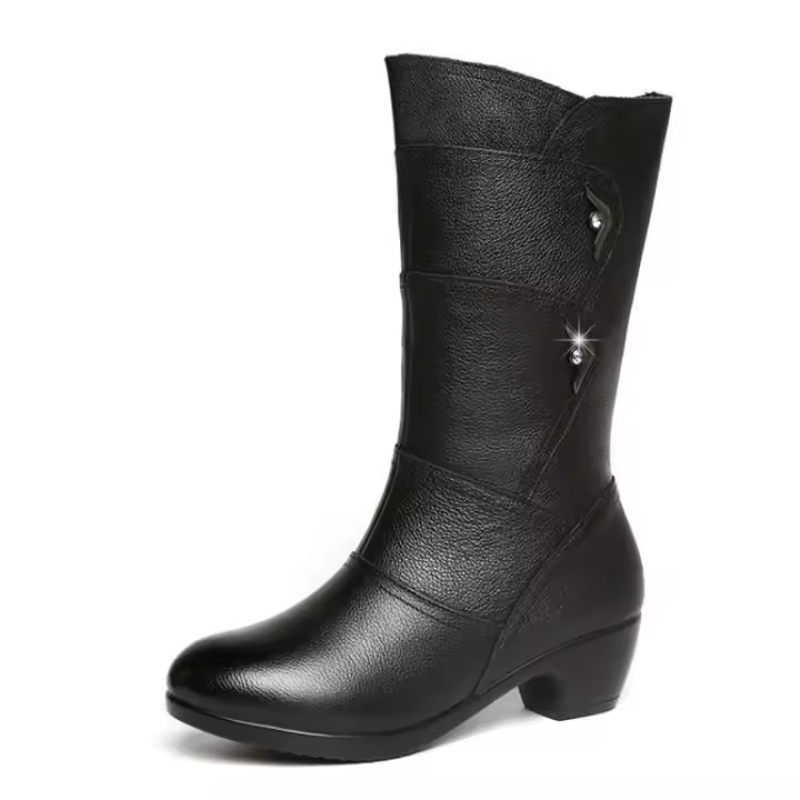 Botas de Invierno para Mujer Medias Altas con Forro de Cuero, Resistentes al Desgaste, Cierre de Cremallera, Estilo de Tobillo Ancho - 1