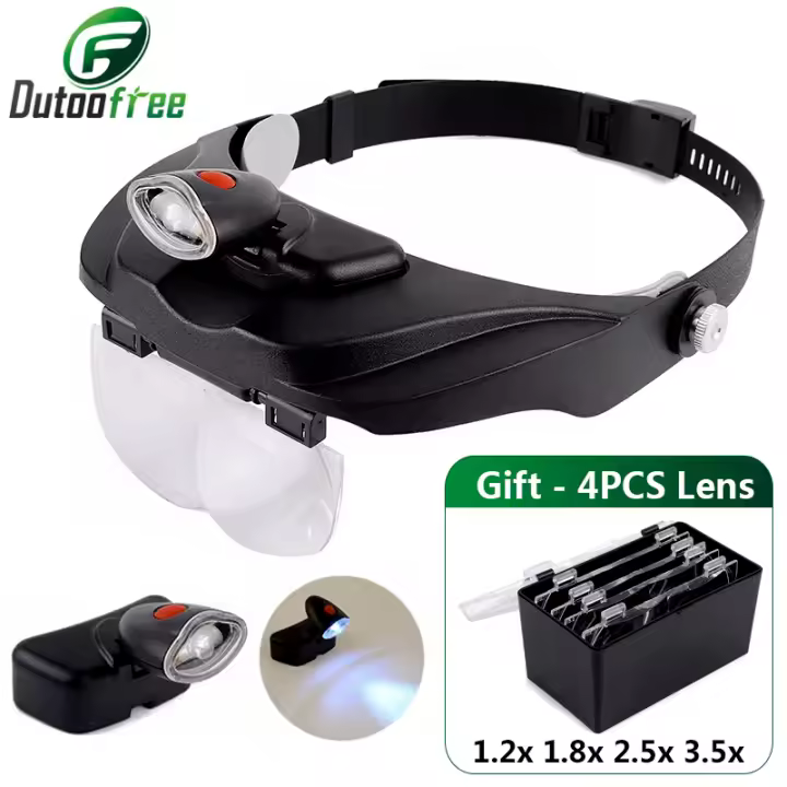 Lupa montada en la cabeza, diadema de luz LED extraíble, gafas de aumento, lupa, herramienta de reparación de relojero, 1.2x, 1.8x, 2.5x, 3.5x - 1