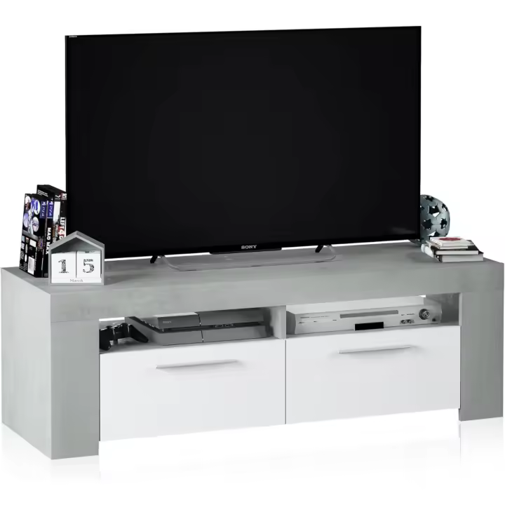 Habitdesign Mueble de Comedor Moderno, Módulo TV Salón, Modelo Ambit, Acabado en Color Blanco Artik y Gris Cemento, Medidas: 120 cm (Ancho) x 40 cm (Alto) x 42 cm (Fondo) - 1