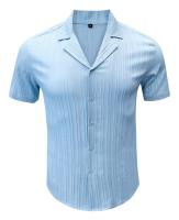 Hombre manga corta cuello cubano camisa a rayas verano casual top chaqueta - details 7