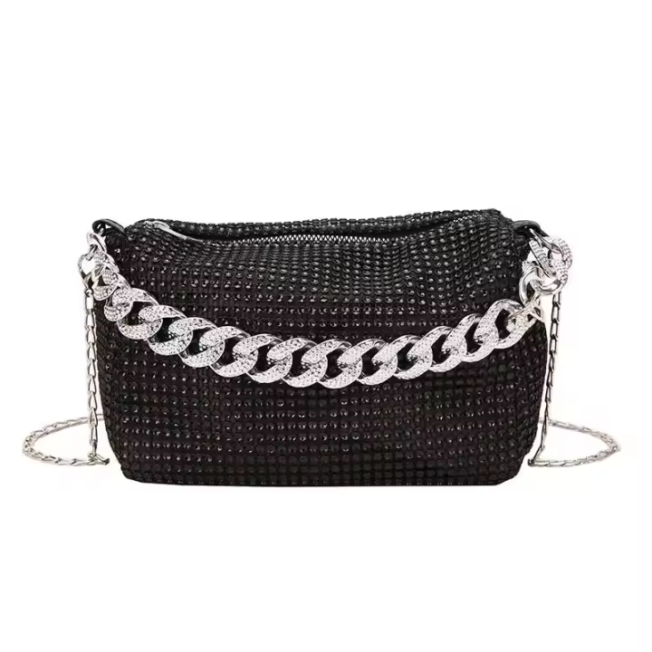 Bolso de noche con diamantes brillantes para mujer, bolsa de lujo con diamantes de imitación para banquete, con cadena de Metal, a la moda, 2024 - 1