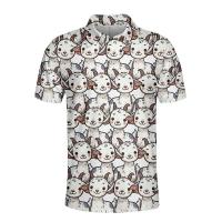 Polos de manga corta para hombre y mujer, camisetas con estampado de dibujos animados de animales, pingüinos, osos, ardillas, botones gráficos, 14 - details 11