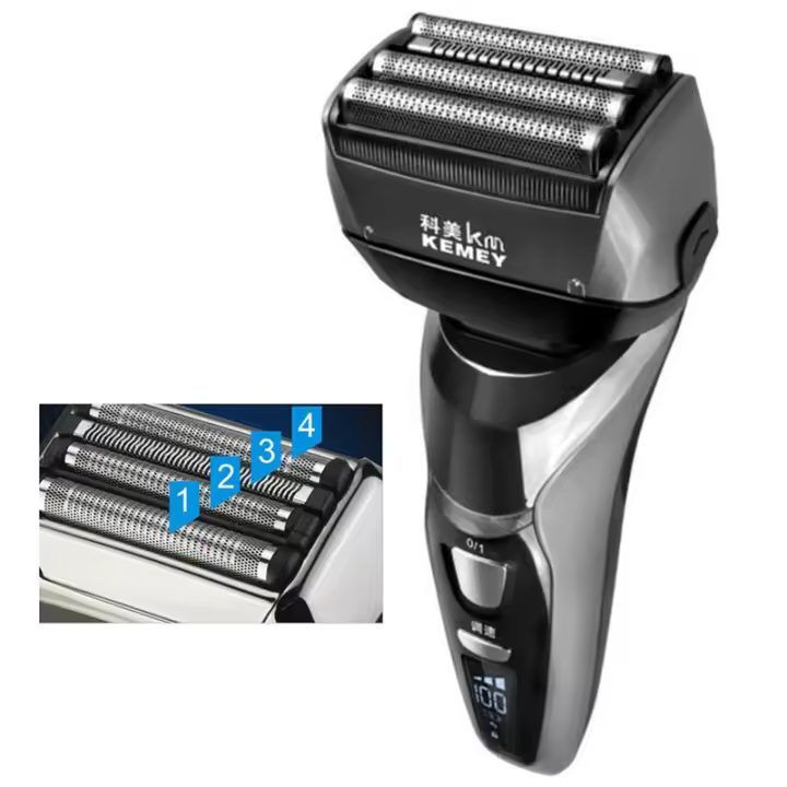 Kemei 4-blade powerful electric shaver for men wet dry beard stubble electric razor facial shaving machine rechargeable - 1