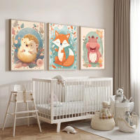 Póster de dibujos animados de León, jirafa, zorro, arte de pared para guardería, dormitorio de bebé, pintura de lienzo de Animal lindo, decoración estética moderna para habitación - details 4