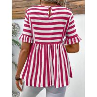 Nuevo Vestido camisero de verano para mujer, cuello redondo, manga con volantes, holgado, cómodo, a rayas - details 21