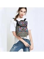 Mochila de lona con diseño bordado hecho a mano Retro para mujer, bolso de hombro de viaje, mochila étnica de gran capacidad - details 3