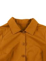 2025 nuevo Retro Turn Down Collar abotonada plisado sólido vestido de camisa de algodón de manga corta mujeres lisos Vintage vestidos hasta la rodilla - details 3