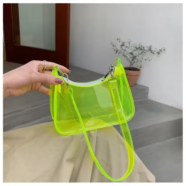 Bolso de hombro transparente de gelatina de moda, bolso de PVC de color sólido para la axila, bolso de viaje impermeable con cremallera. - 1
