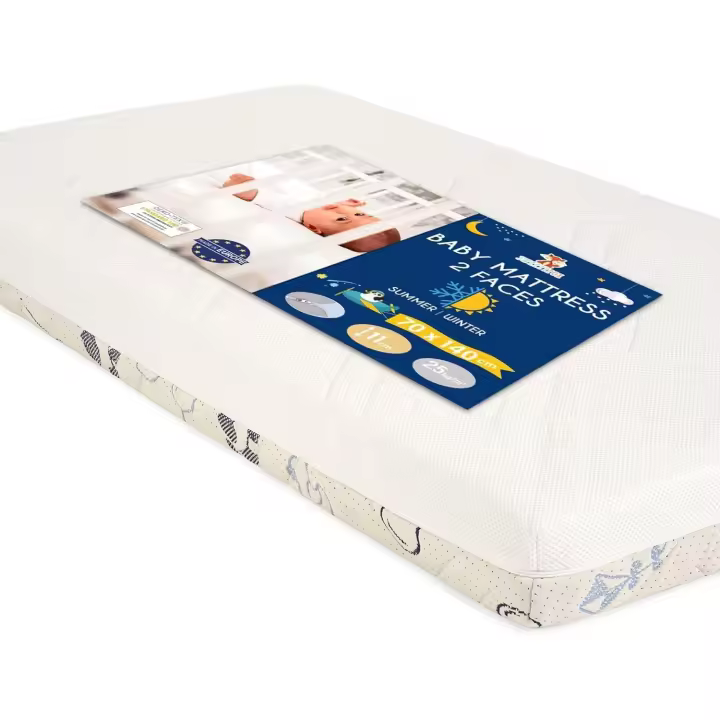 Colchón Cuna 140x70 - para Cama Infantil y Cunas de Bebé - Dos Lados Verano e Invierno - Comodidad, Frescura y Mantiene Caliente - 11cm de Grosor y Densidad de 25kg/m3 - 1