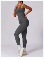 Conjunto de Yoga de 2 Piezas para Mujer Pantalones de Alta Cintura con Talle en la Articulación y Sujetador Cortado para Gimnasio Ropa de Entrenamiento de Primavera/Verano Material Exterior de Nylon - details 20