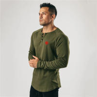 Black Slim Fitting T-shirt Top Simple Casual American Tough Guy Fitness Long Sleeve - details 15