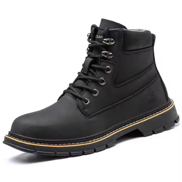 Botas altas para hombre, zapatos de seguridad de cuero para trabajo con punta de acero y antiperforación, zapatos impermeables - 1
