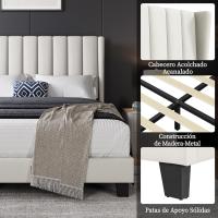 Cama Doble Tapizada 140 x 200cm Estructura de Madera y Metal Moderno Ideal para Adultos 2 Personas - details 4