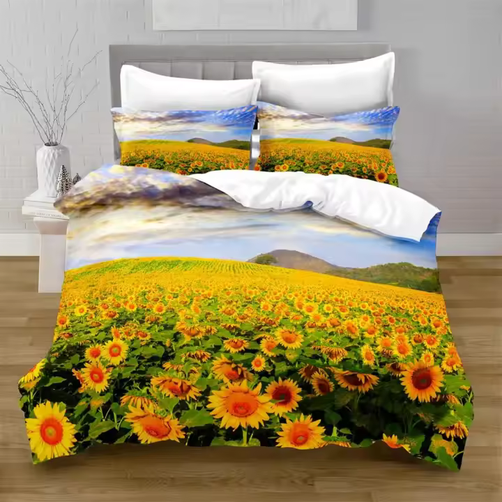 Conjunto de Cubierta de Edredón de Girasol Dulce Campo de Flores de Poliéster - 1