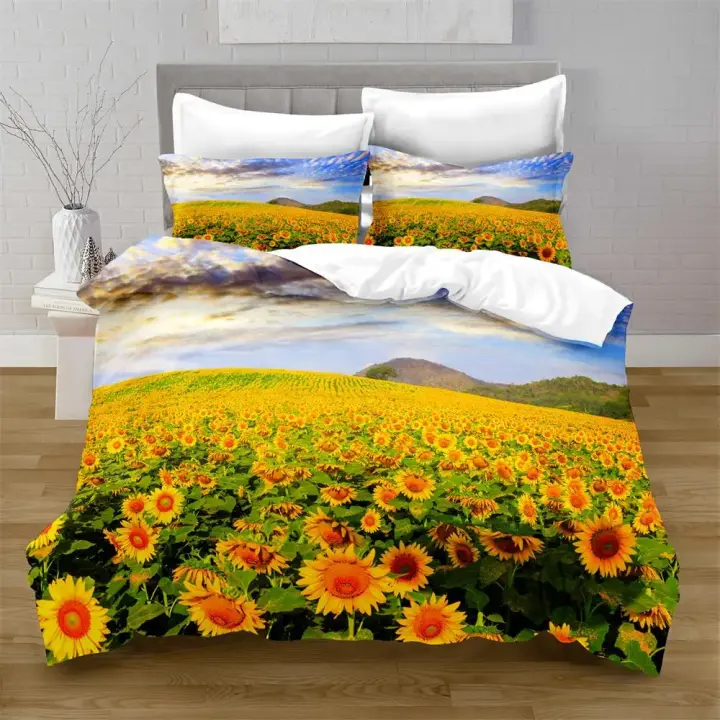 Conjunto de Cubierta de Edredón de Girasol Dulce Campo de Flores de Poliéster - 1
