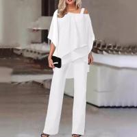 New Fashion Solid Color Loose Casual Diagonal Shoulder Bat Sleeve Irregular Pants Two Piece Set - details 2