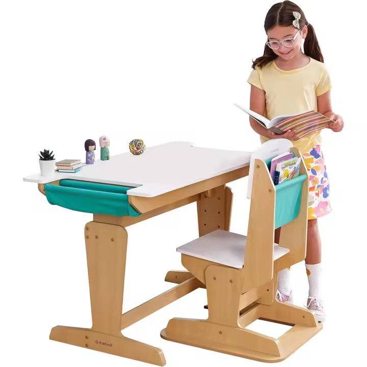 Mesa y Silla Ajustable de Madera para Niños Grow Together con Bolsillo de Almacenamiento - 1