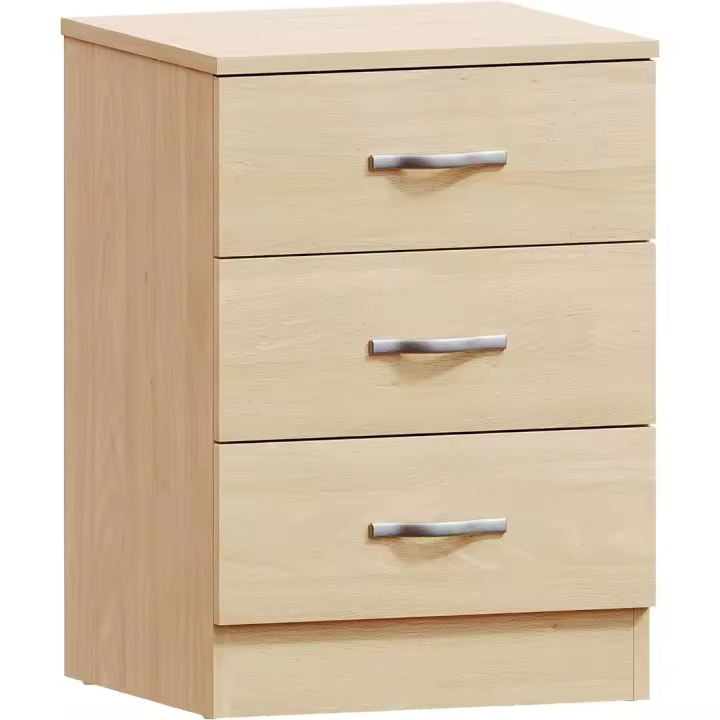 40f. x 36 años. x 56al. centímetros Designs Mesita de Noche de Pino, 3 Asas y guías de Metal, Soporte único para cajones antiarqueamiento, Muebles de Dormitorio Riano, Plata, H 56 x W 40 x D 36 Cm Aprox. - 1