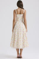 Vestido midi de satén con tirantes finos para mujer, abertura frontal, ahuecado, con bolsillos - details 23