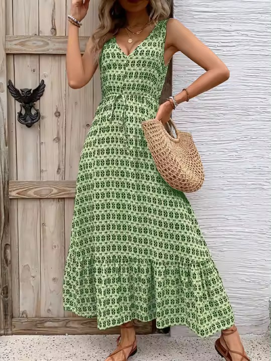 Vestido de verano para mujer, vestido sin mangas con estampado de diamantes - 1