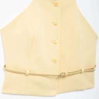 Chaleco Amarillo con Cuello en V Manga Corta, Elegante para Mujeres, Blazers y Vestidos - details 4