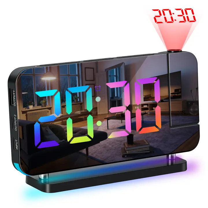 Reloj despertador Digital LED, dispositivo electrónico de escritorio con USB, Radio FM, proyector de tiempo, función de repetición, novedad - 1