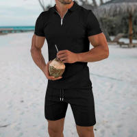Verano de los hombres nuevo conjunto de pantalones cortos de manga corta Conjunto de manga corta Polo con cremallera de solapa para hombres europeos y americanos - details 11