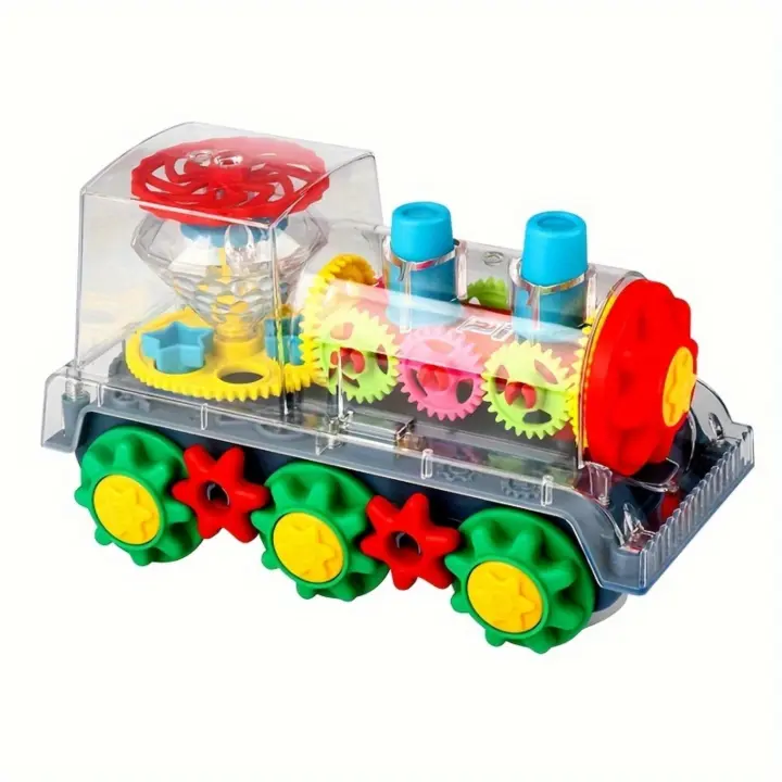 [Locomotora roja con luces y música] Colorido tren eléctrico transparente con luces y música - Locomotora roja, funciona con pilas, engranajes giratorios, diseño de vía - Regalo de Navidad ideal para niños, regalos de tren - 1