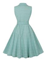 Vestido de Algodón a Cuadros Vintage Hepburn Collar Encajado, Manga sin Botones, Moda de Verano para Mujeres - details 10