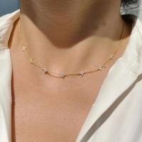 Nuevos collares de circón de acero inoxidable para mujer, Collar de cadena de hierba de cuatro hojas chapado en oro, regalo de joyería - details 0