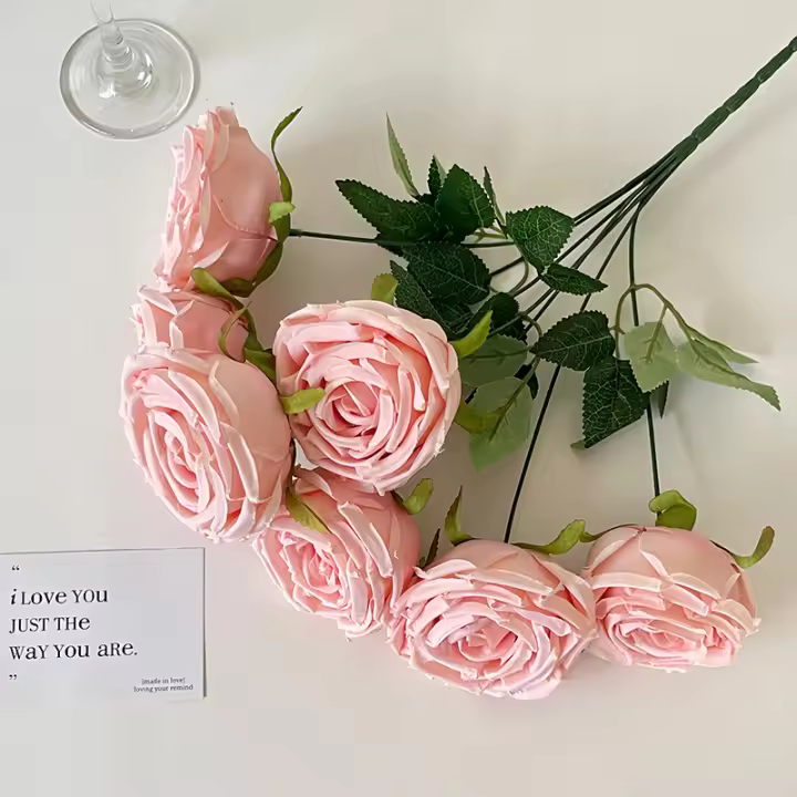 DIY 7 cabezas ramo de rosas artificiales tela de seda paquete de flores rosas flores falsas de seda decoración del hogar - 1