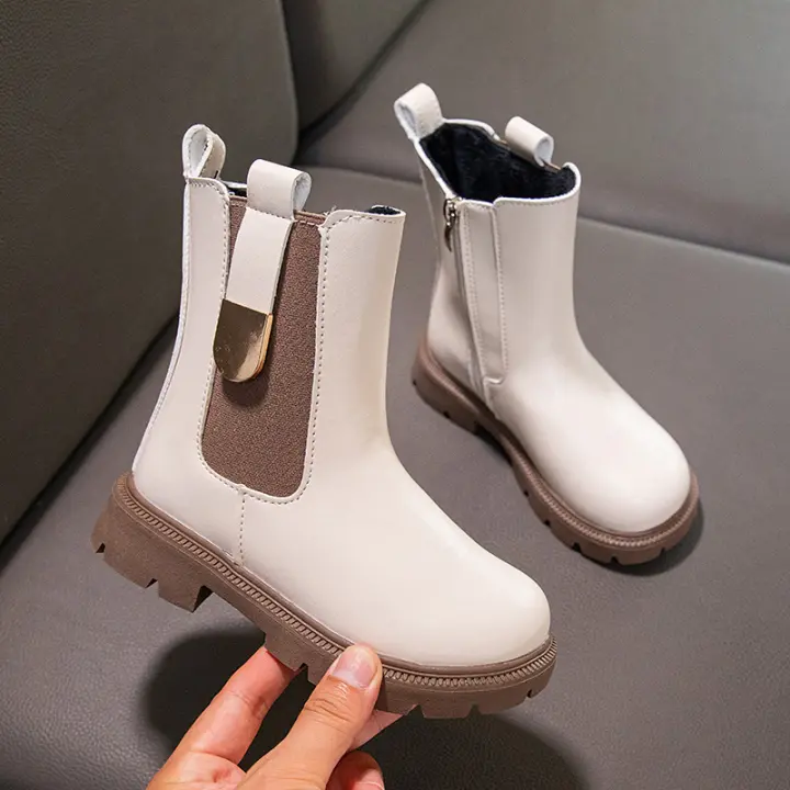 Botas de cuero cálidas clásicas de goma antideslizantes para niña, cremallera, estilo, moda, otoño e invierno - 1