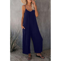 Mono informal de verano sin mangas con pernera ancha para mujer, pantalones de color liso con peto, mono culotte con bolsillos - details 4