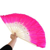 Abanico plegable de bambú con velo rosa vibrante para danza del vientre, accesorio de arte popular chino hecho a mano con diseño degradado, 39,88 cm de longitud, perfecto para actuaciones y entusiastas de la danza, ropa de danza exótica - details 2