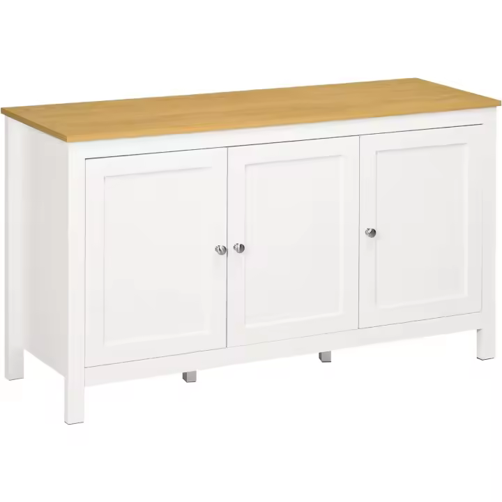 Aparador de cocina con 3 puertas, aparador de salón con estantes ajustables para comedor, estilo moderno, 120x40x70 cm, blanco - 1