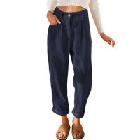 Pantalones largos de pana de cintura alta, casuales, de color sólido, holgados y rectos para mujer, otoño. - details 34