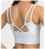 SHINBENE-sujetadores de gimnasio para mujer, ropa deportiva sin aros con tirantes, larga, talla grande, sensación desnuda - details 10