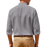 Camisa de lino de primavera y otoño, manga larga, cuello alto, transpirable, pegatina informal, camisa de bolsillo, hombres - details 18