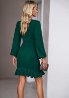 Vestido de manga mullida con temperamento femenino, ropa de otoño e invierno, nuevo, color sólido - details 17